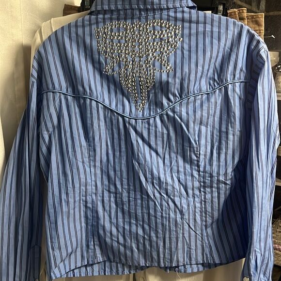 Free People x Understated Leather Embellished Western Striped Button Down NWOT - Picture 5 of 7